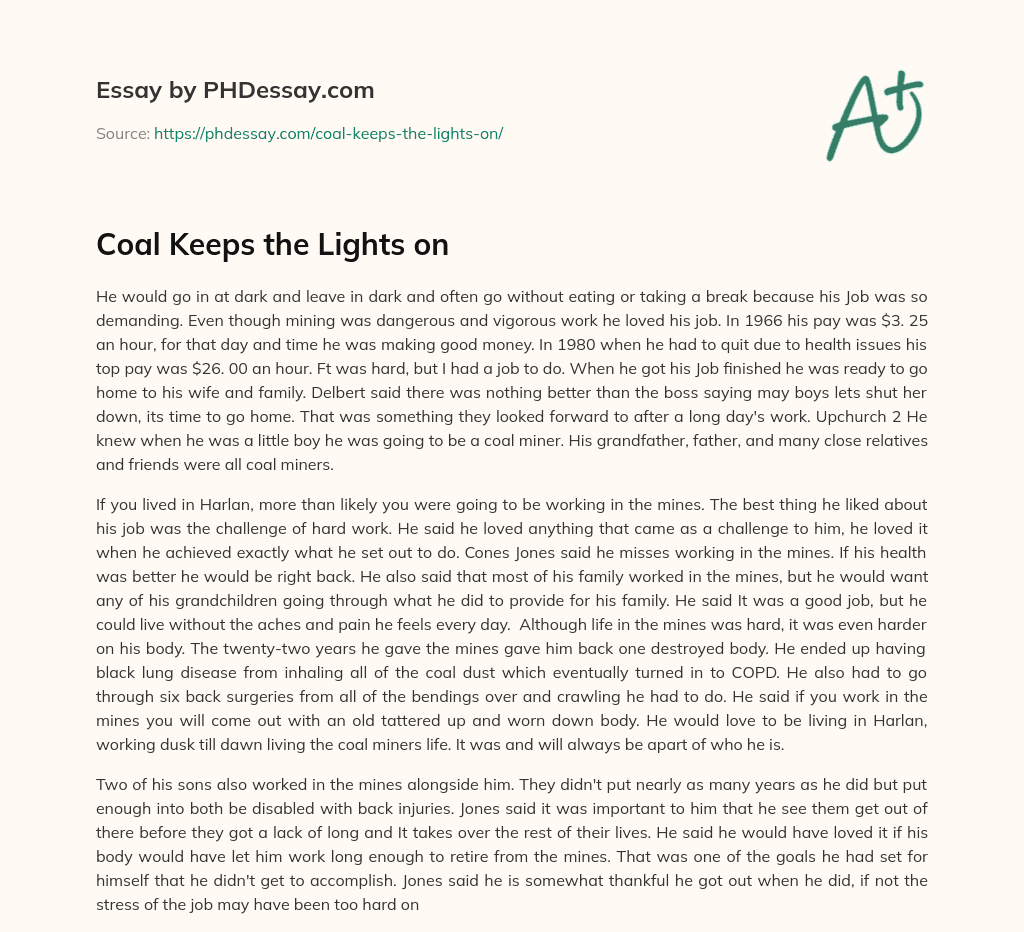 Coal Keeps the Lights on essay