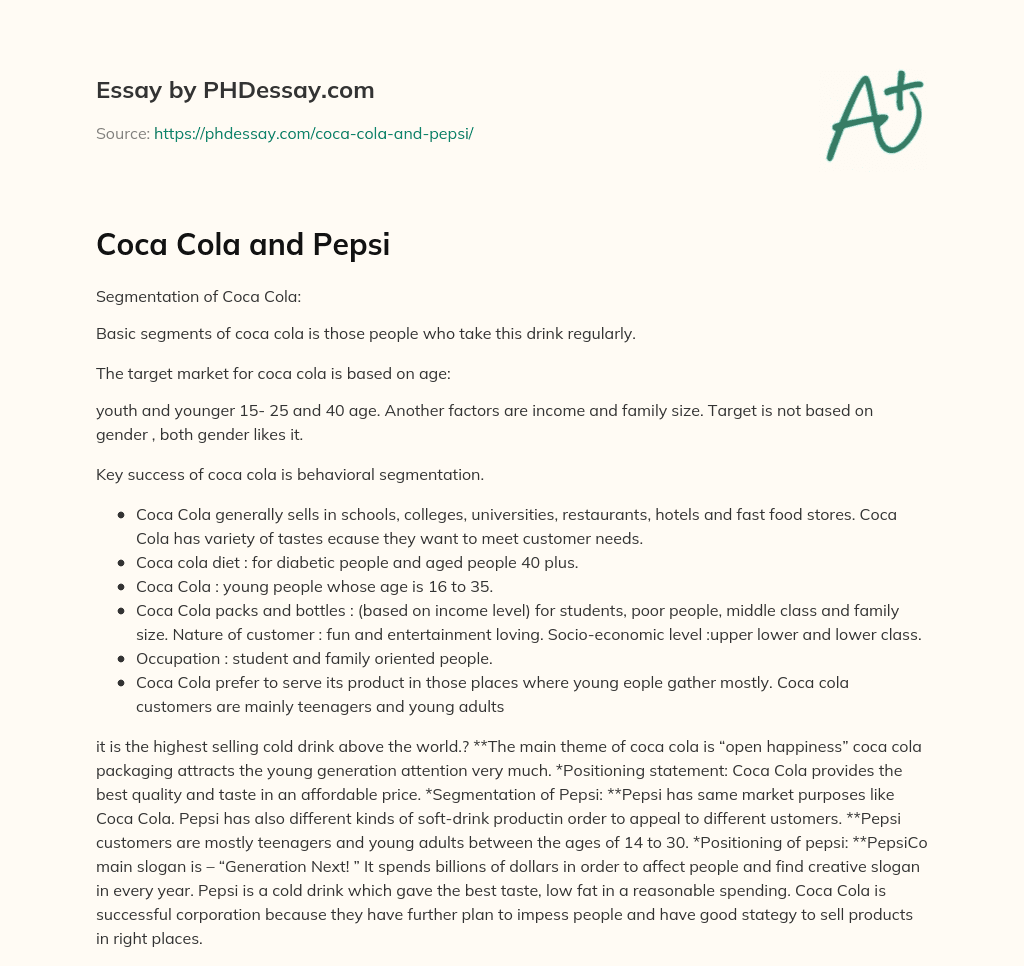 Coca Cola and Pepsi essay