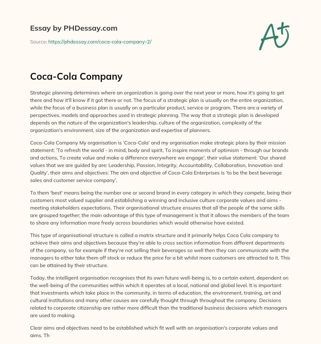 Coca-Cola Company essay