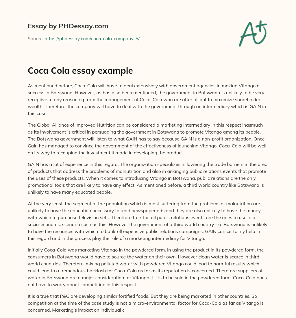 Coca Cola essay example essay