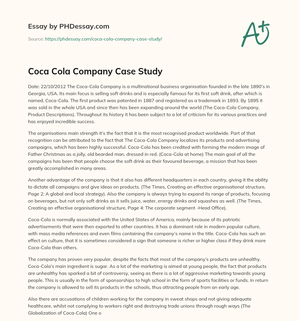 case study on coca cola company pdf