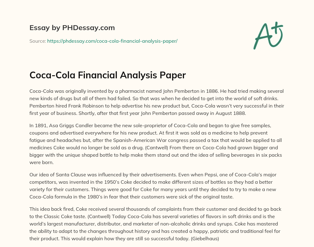 Coca-Cola Financial Analysis Paper essay