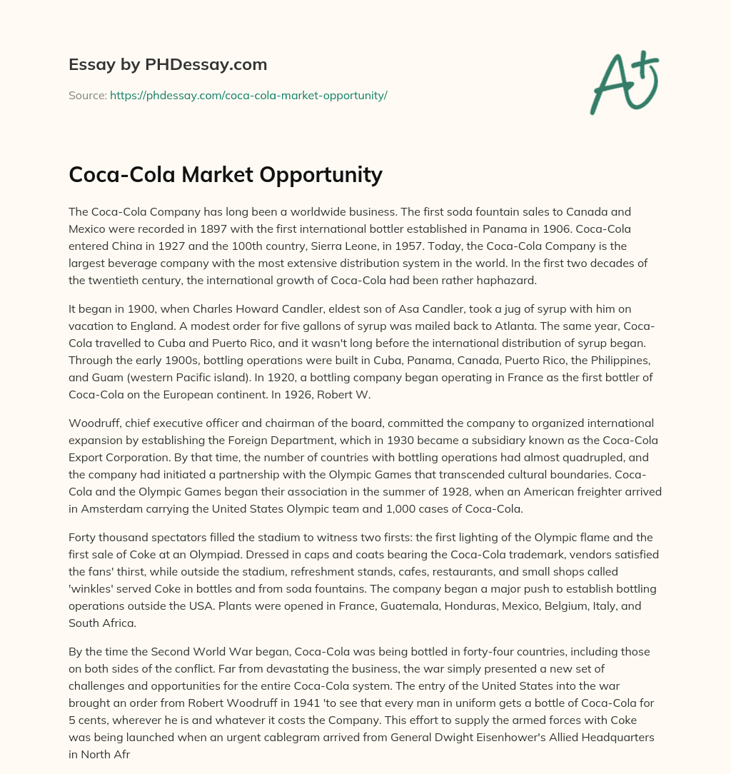Coca-Cola Market Opportunity essay