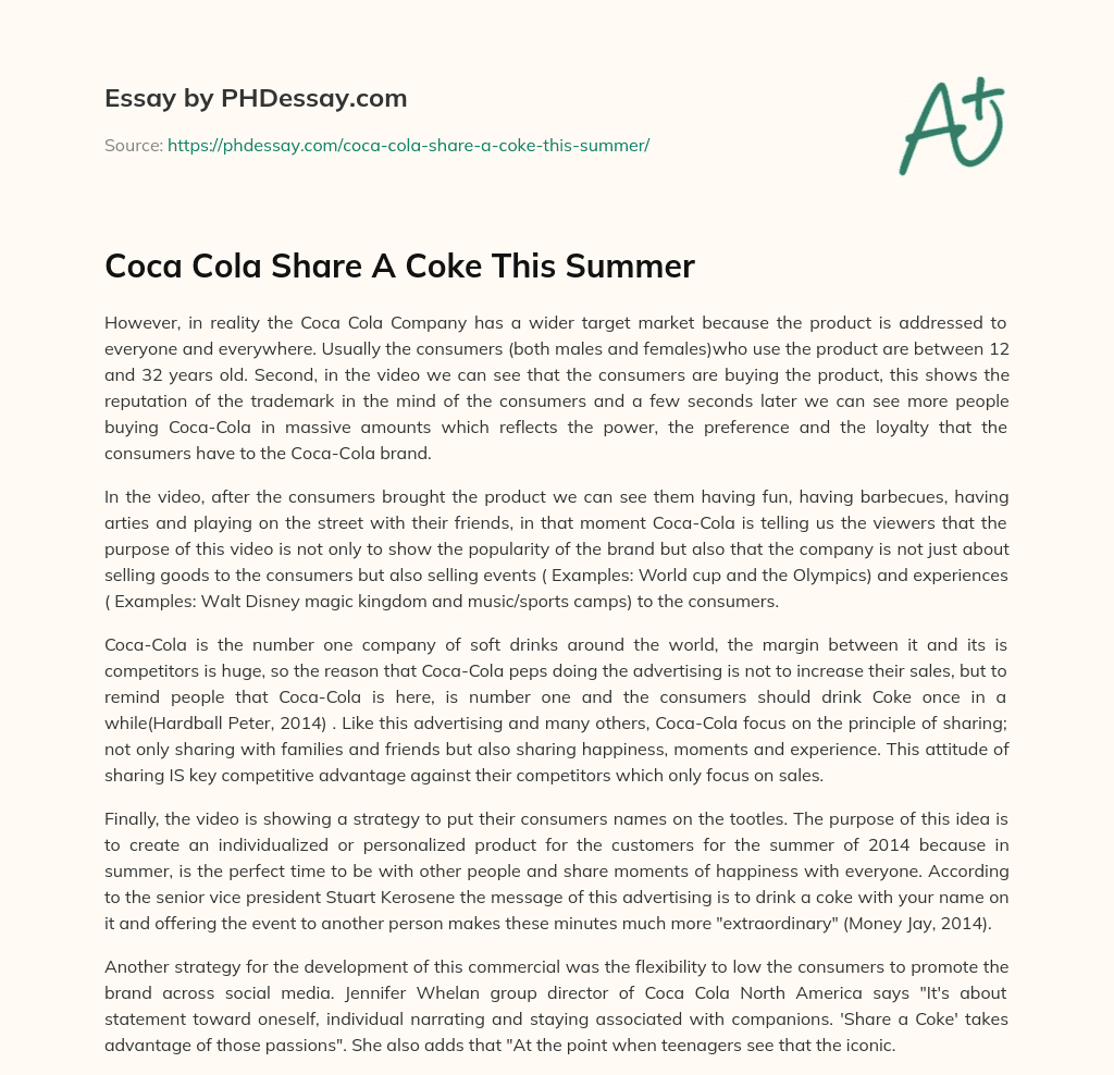Coca Cola Share A Coke This Summer essay
