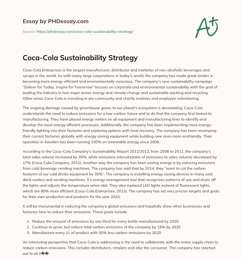 Coca-Cola Sustainability Strategy essay