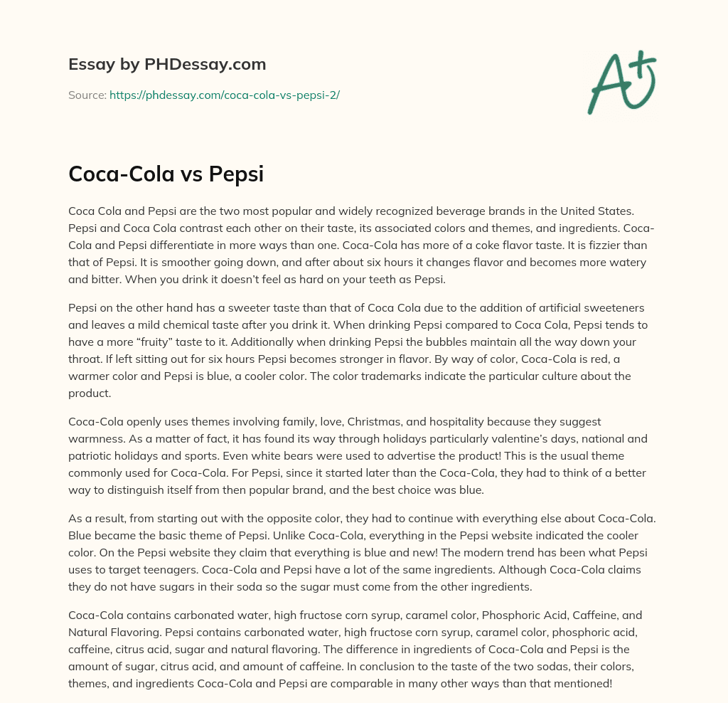 Coca-Cola vs Pepsi essay