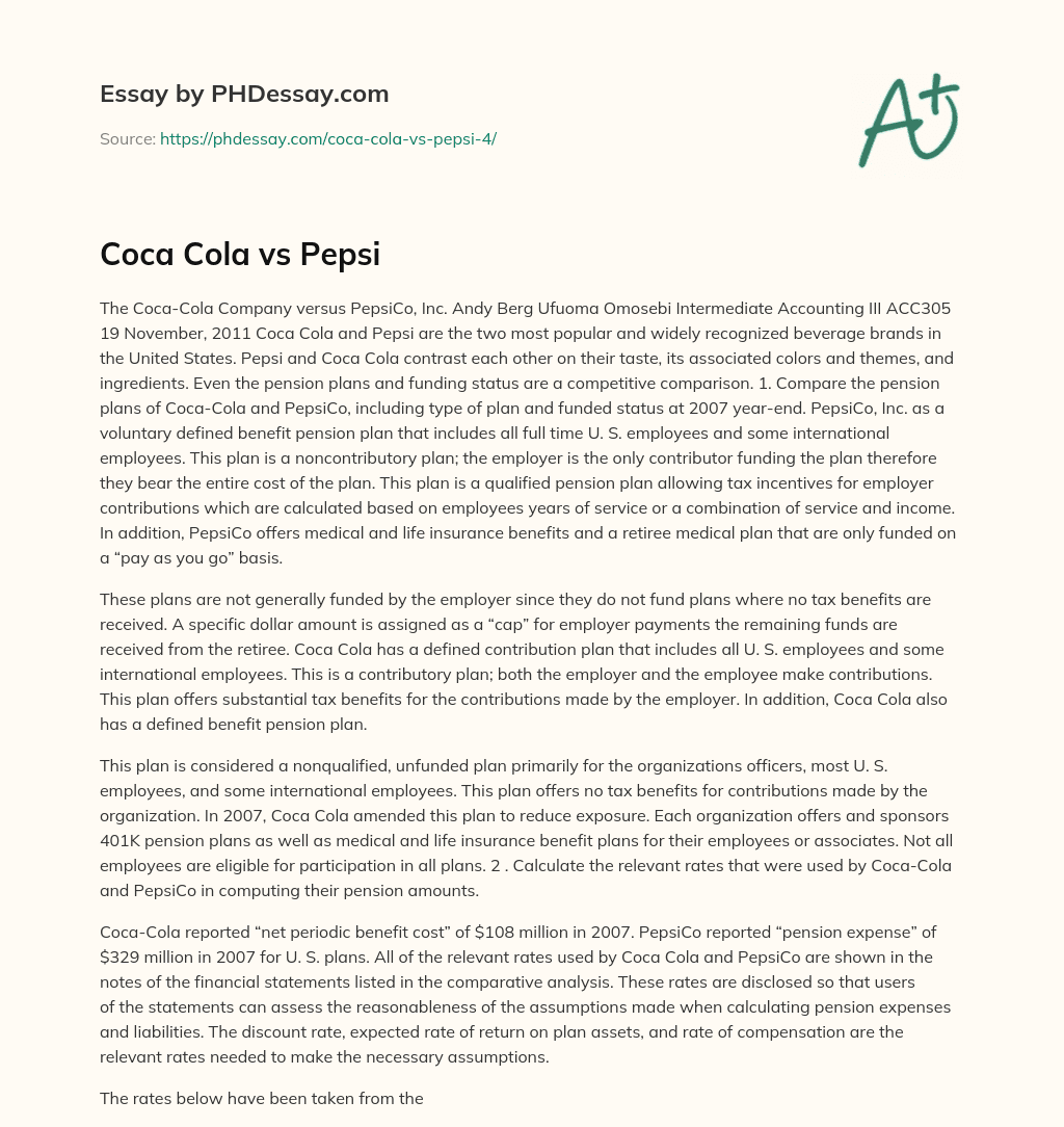 Coca Cola vs Pepsi essay
