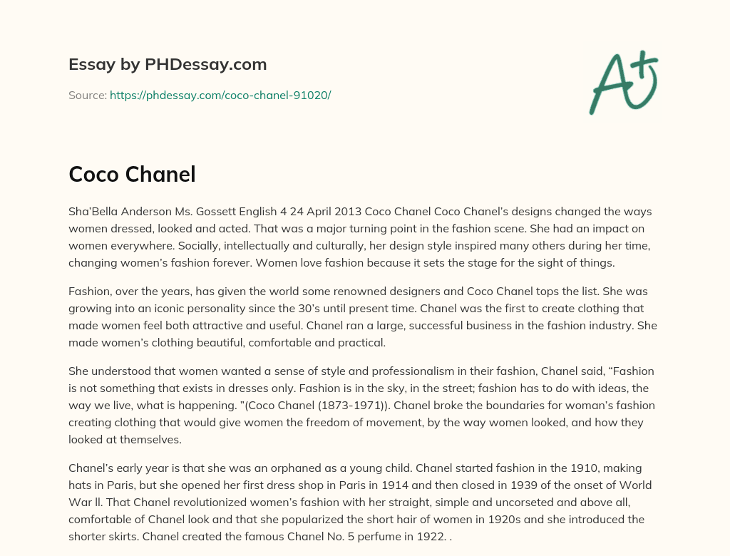 Coco Chanel’s Impact on Women’s Fashion and Culture essay