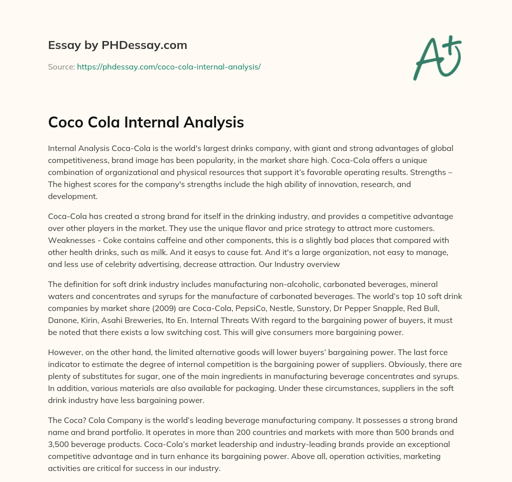 Coco Cola Internal Analysis essay