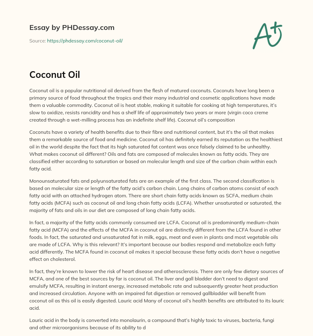 Coconut Oil: The Healthiest Oil in the World essay