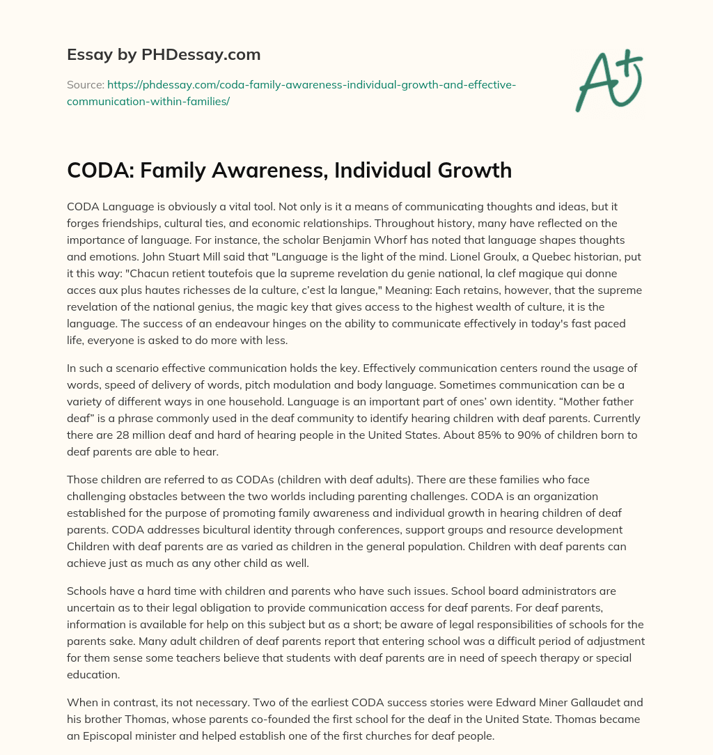 CODA: Family Awareness, Individual Growth essay
