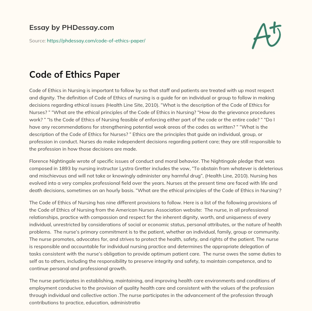 essay for code of ethics