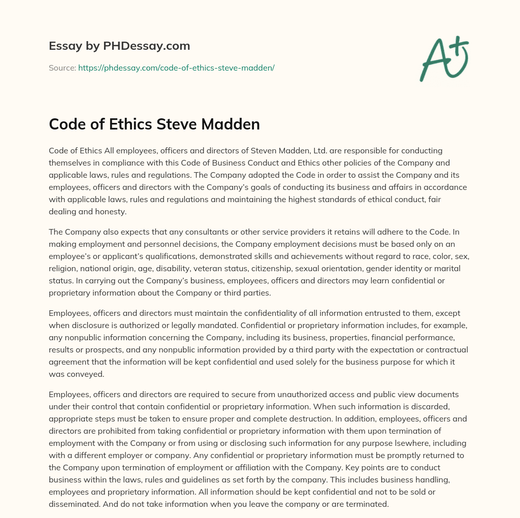 Code of Ethics Steve Madden essay
