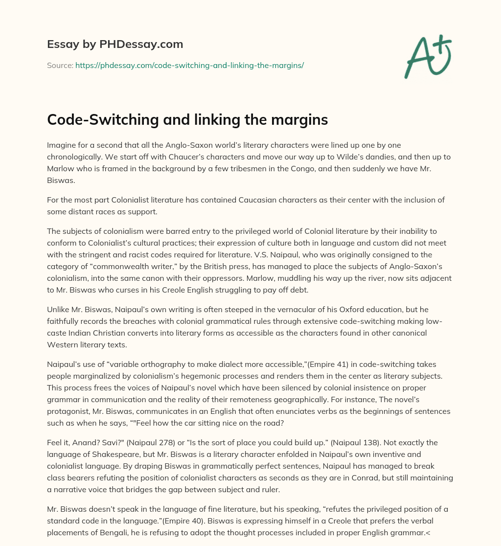 Code-Switching and linking the margins essay