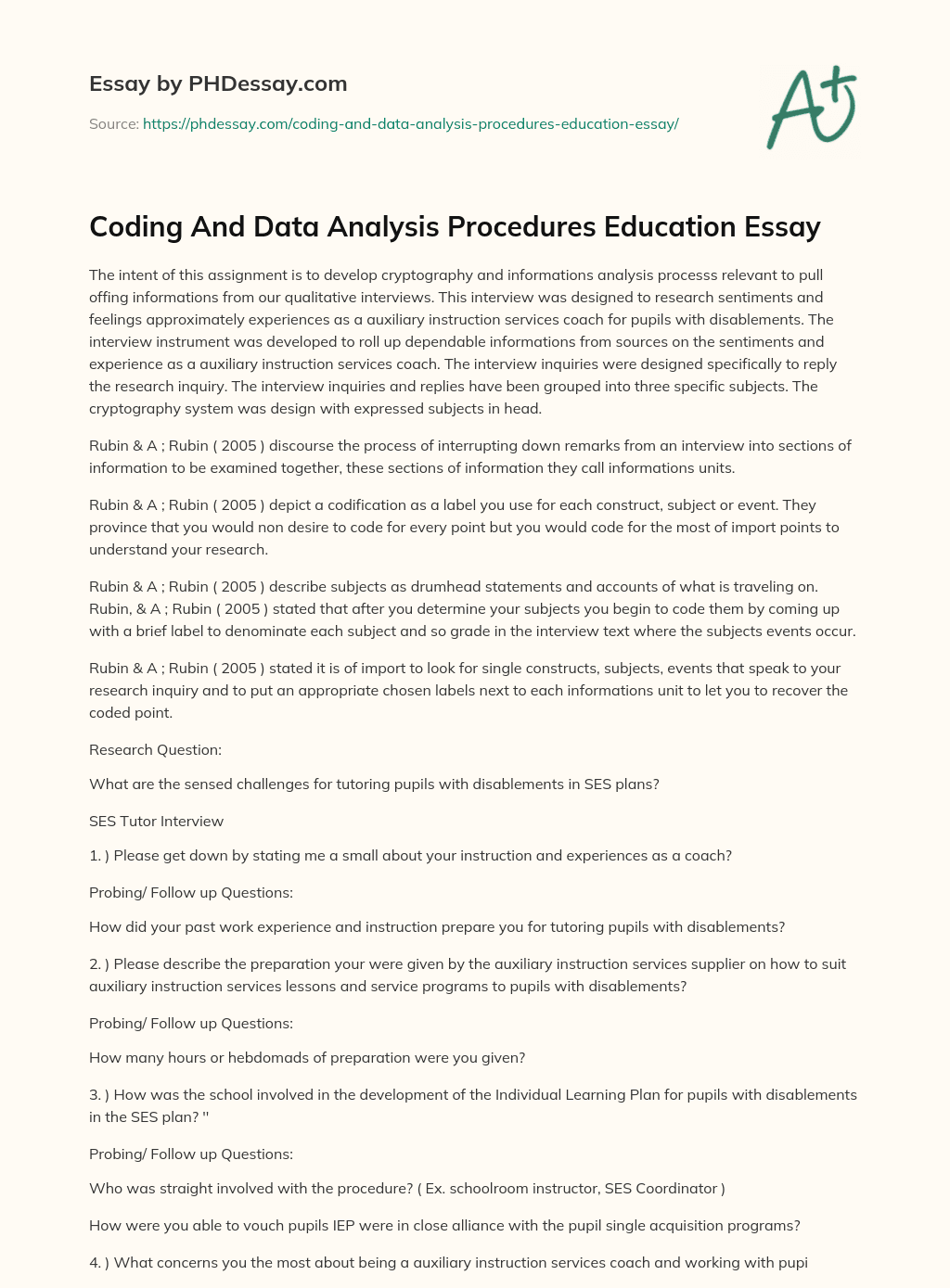 Coding And Data Analysis Procedures Education Essay essay