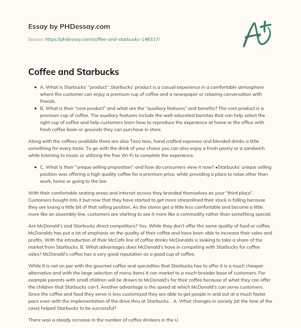 Coffee and Starbucks essay