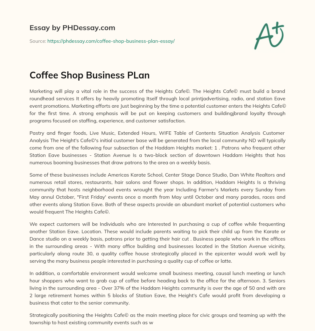 Effective Marketing Strategy for Heights Cafe in Haddam Heights Community essay