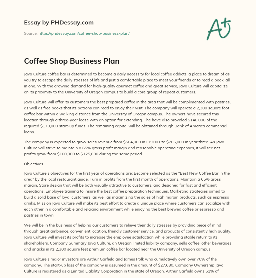 ﻿Coffee Shop Business Plan essay