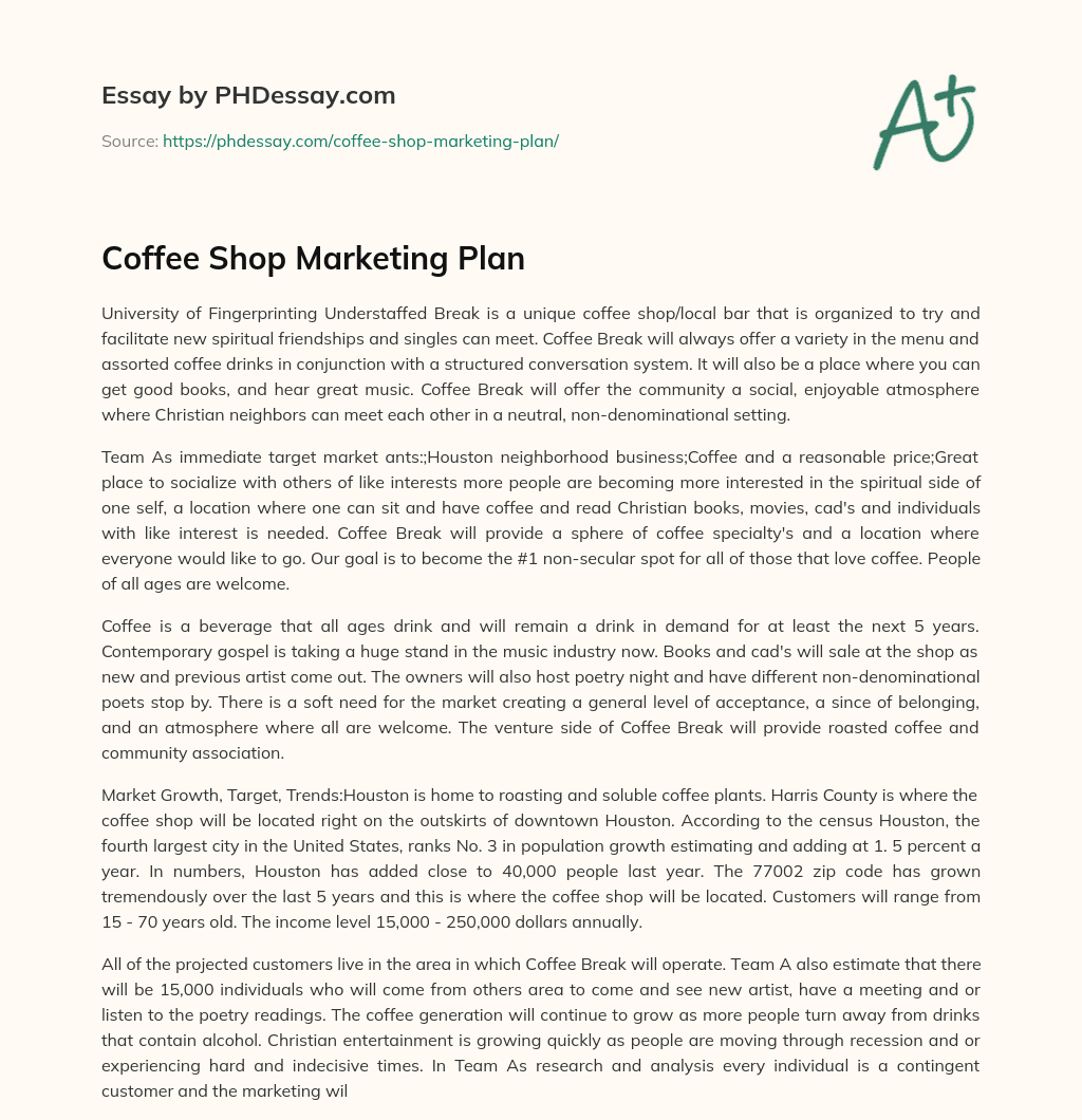Coffee Shop Marketing Plan essay