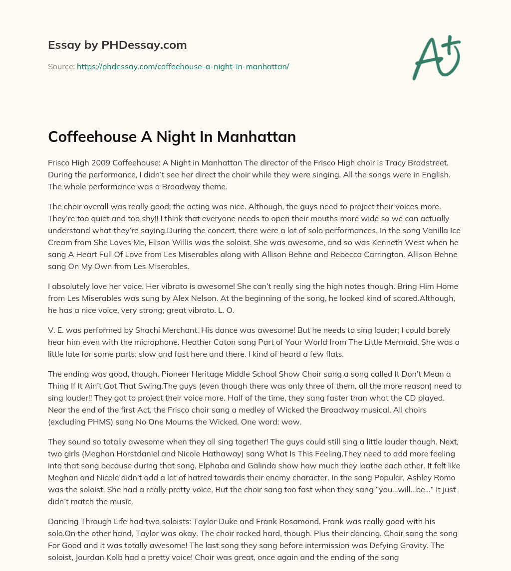 Coffeehouse A Night In Manhattan essay