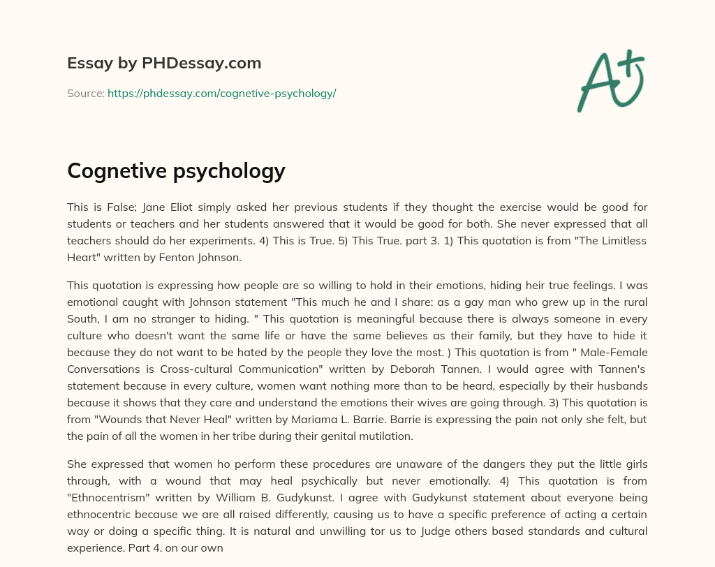 Cognetive psychology essay