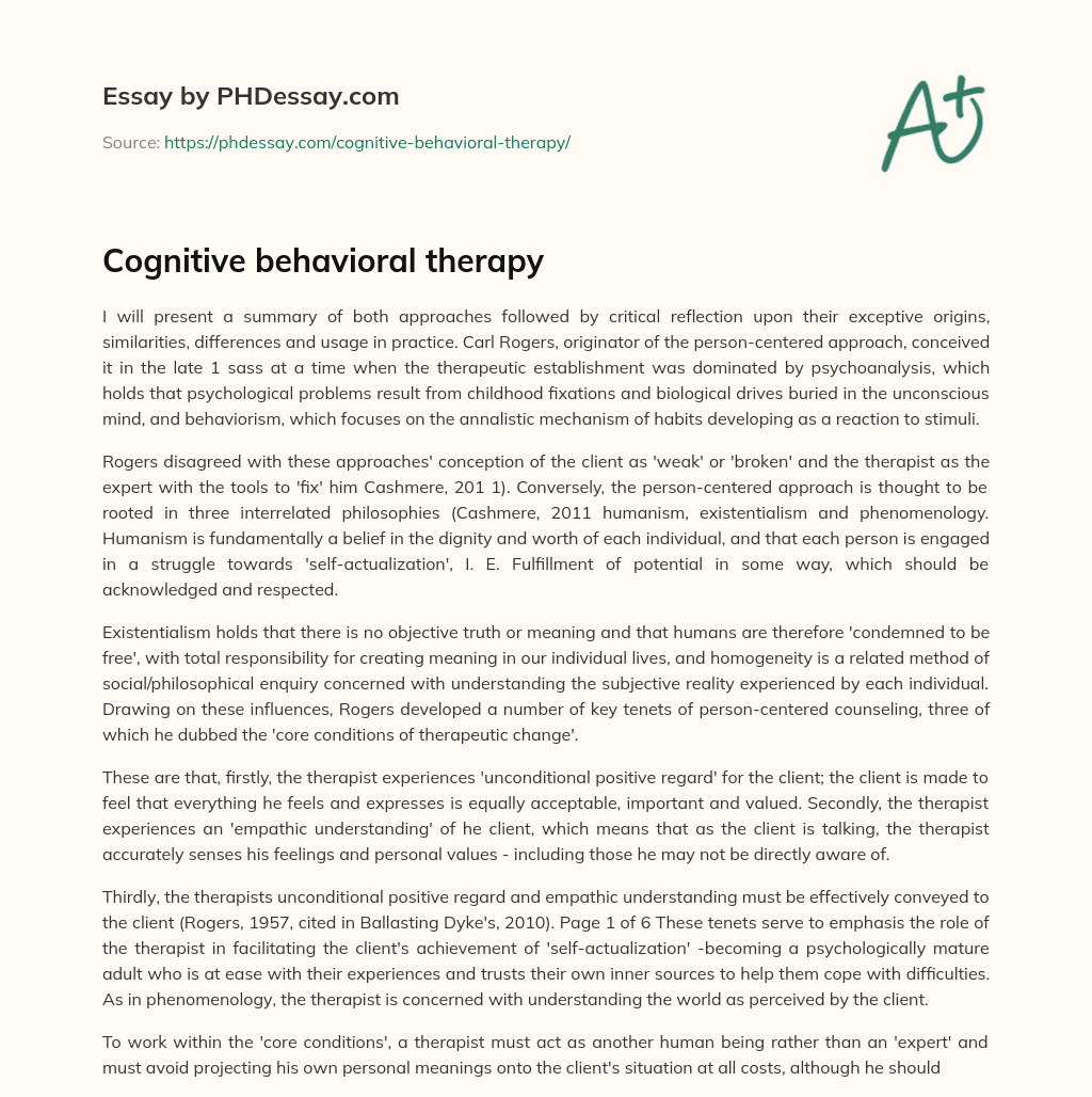 Cognitive behavioral therapy essay