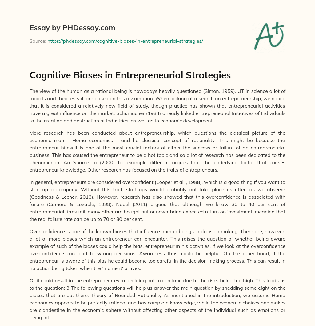 Cognitive Biases in Entrepreneurial Strategies essay