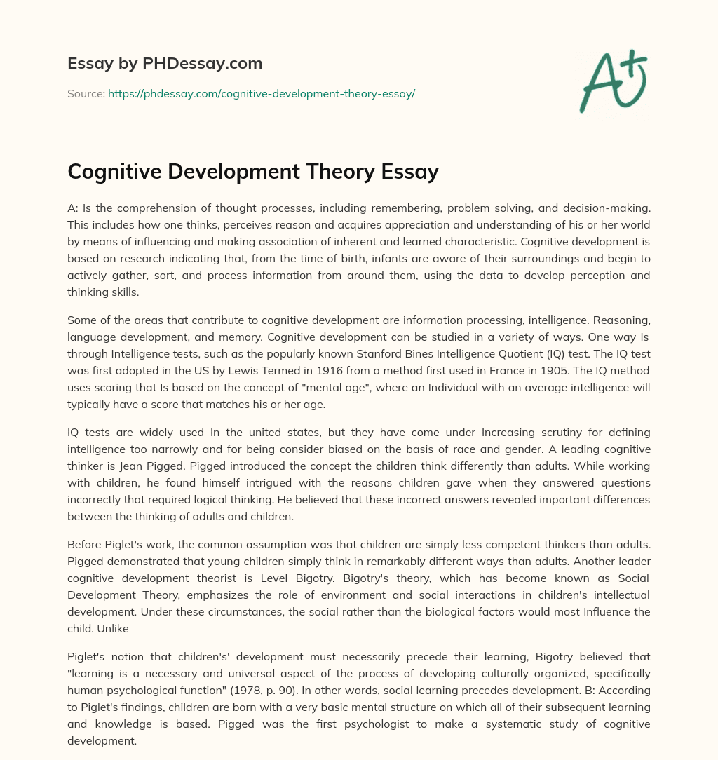 cognitive development essay plan