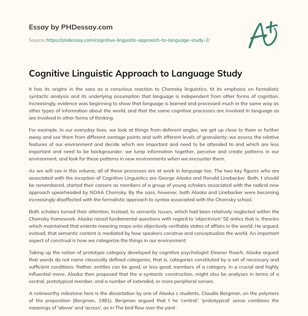 Cognitive Linguistic Approach to Language Study essay