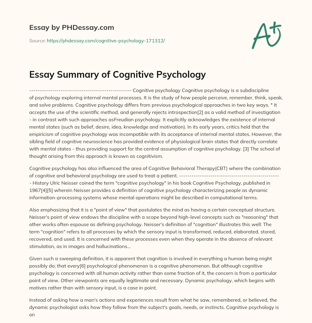 Essay Summary of Cognitive Psychology essay