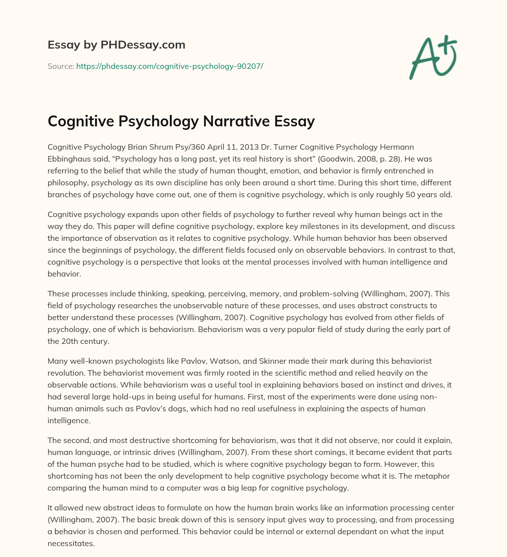 define cognitive psychology essay