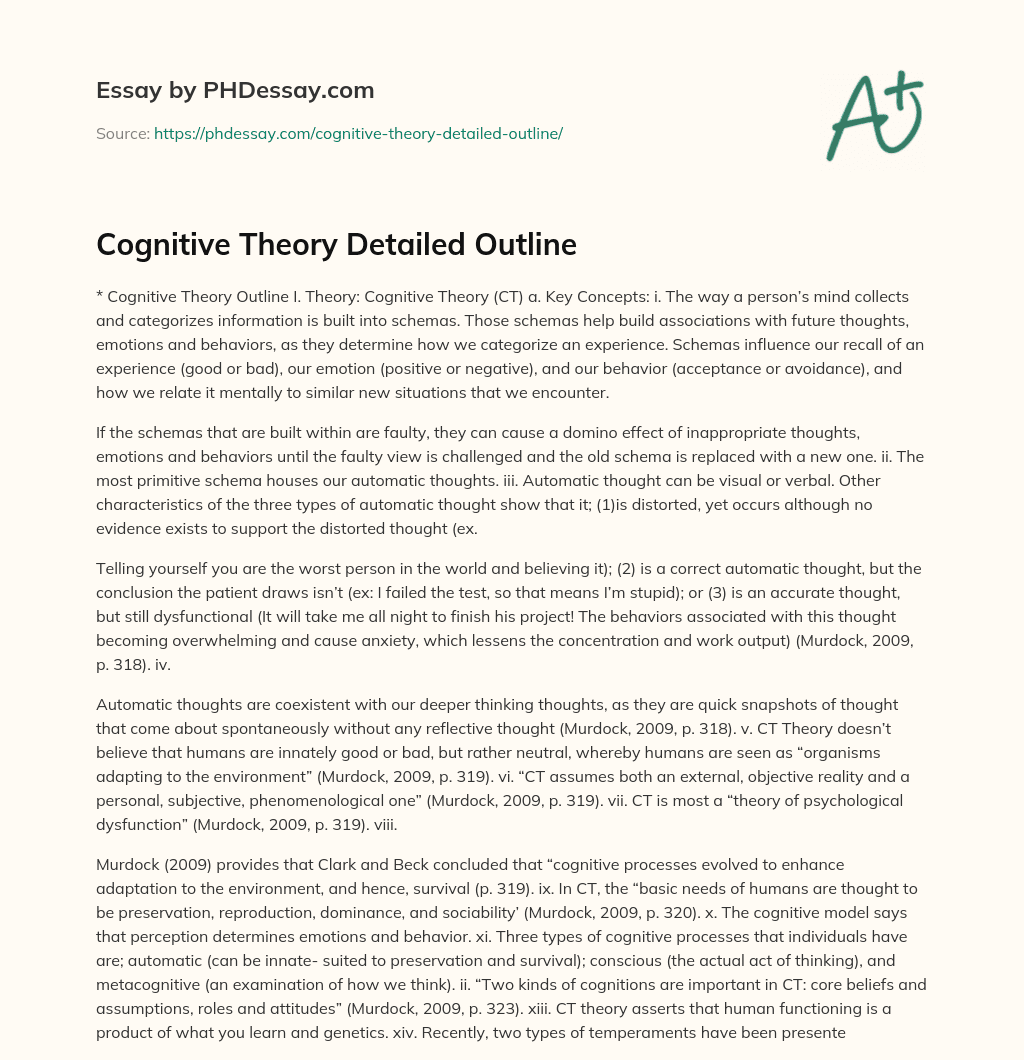 Cognitive Theory Detailed Outline essay