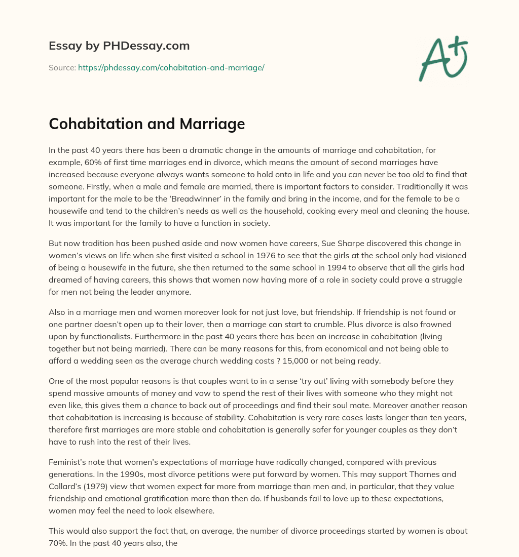 Cohabitation and Marriage essay