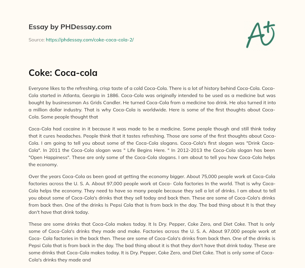 Coke: Coca-cola essay