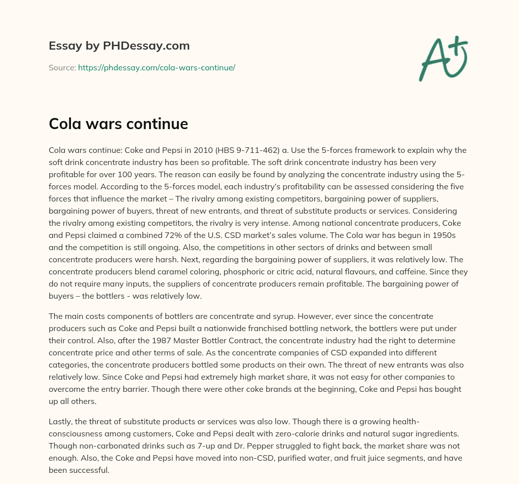 Cola wars continue essay