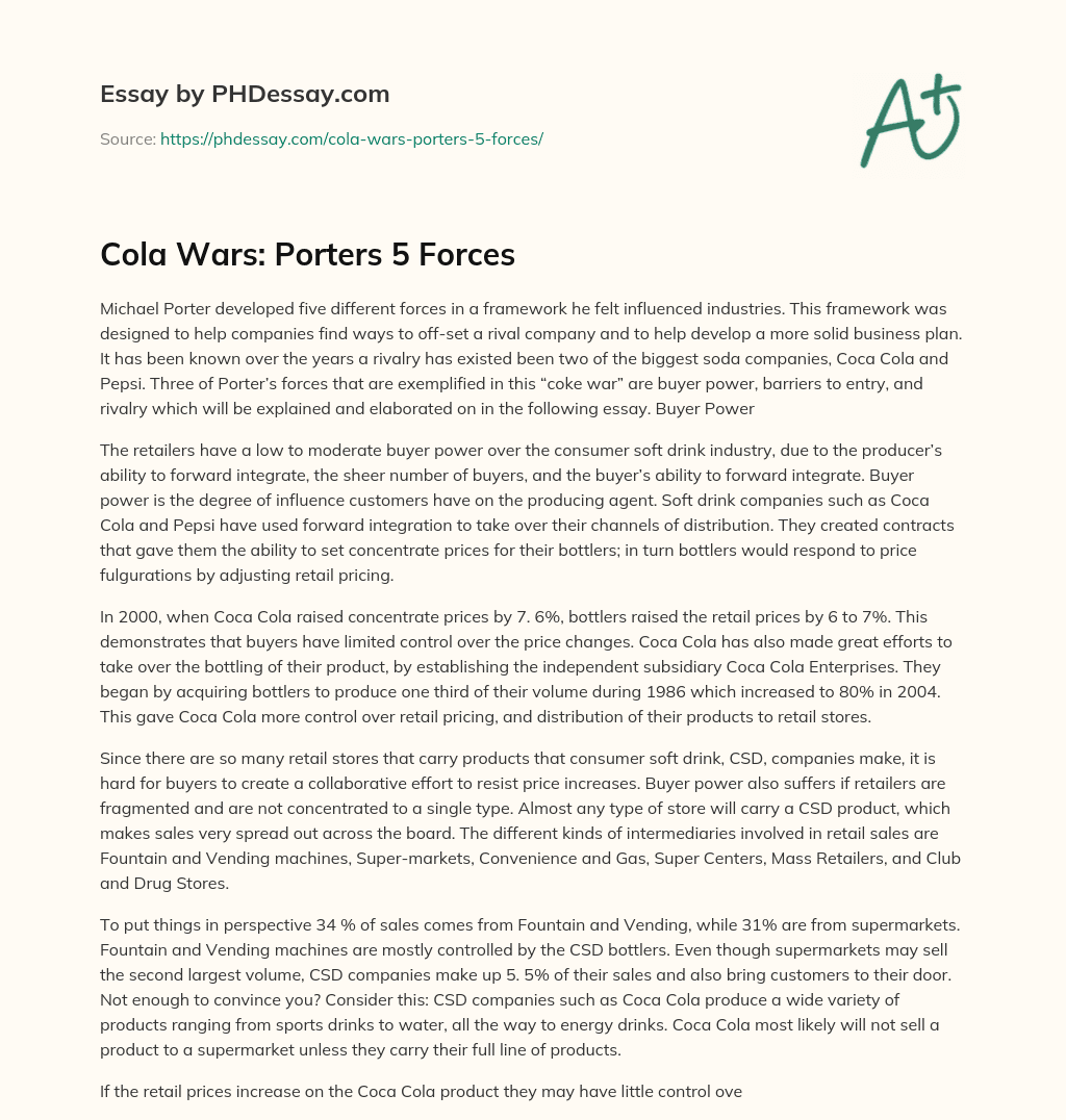 Cola Wars: Porters 5 Forces essay