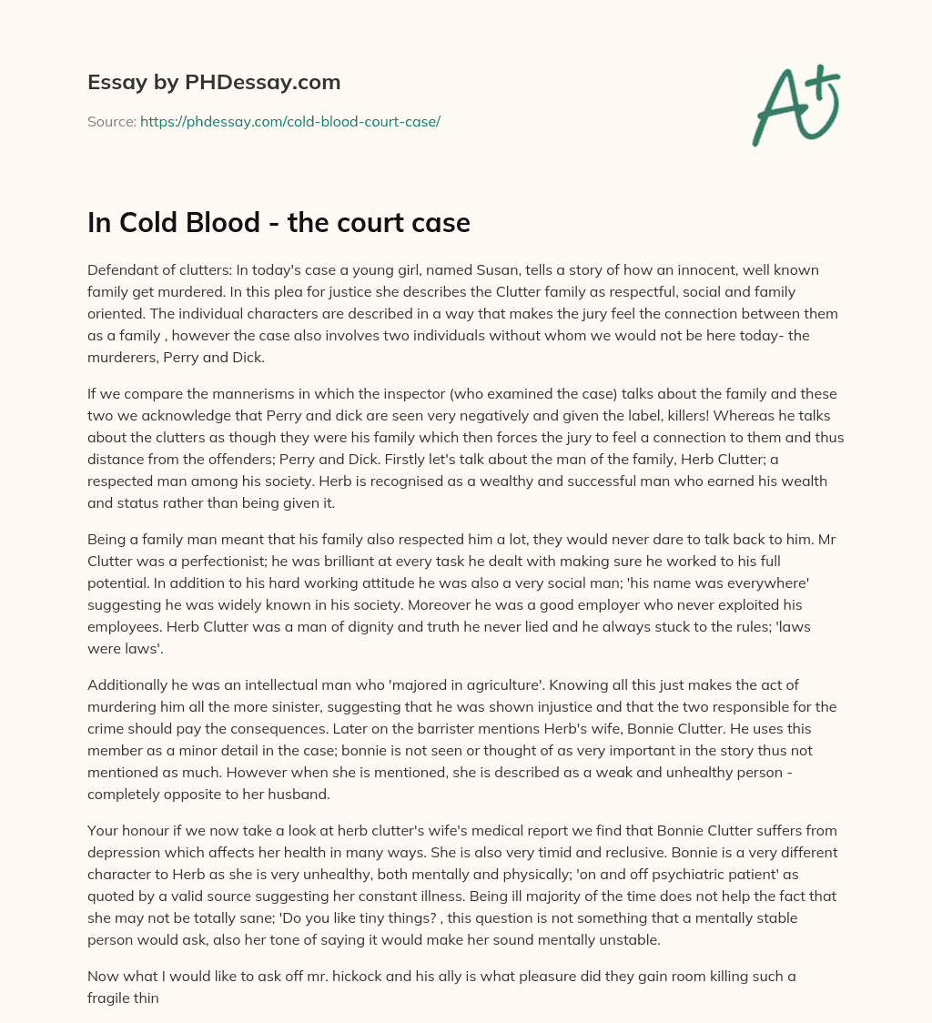 In Cold Blood – the court case essay