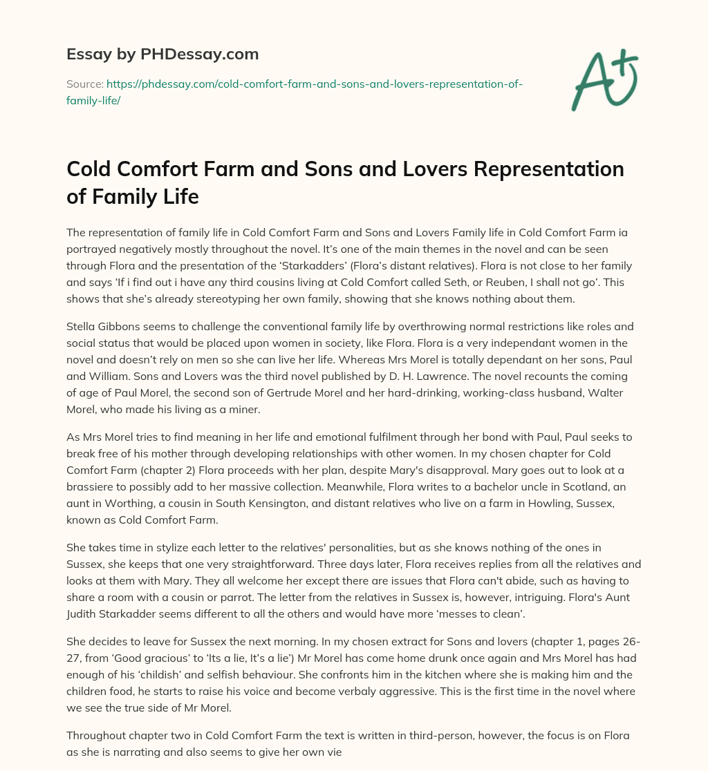 Cold Comfort Farm and Sons and Lovers Representation of Family Life essay