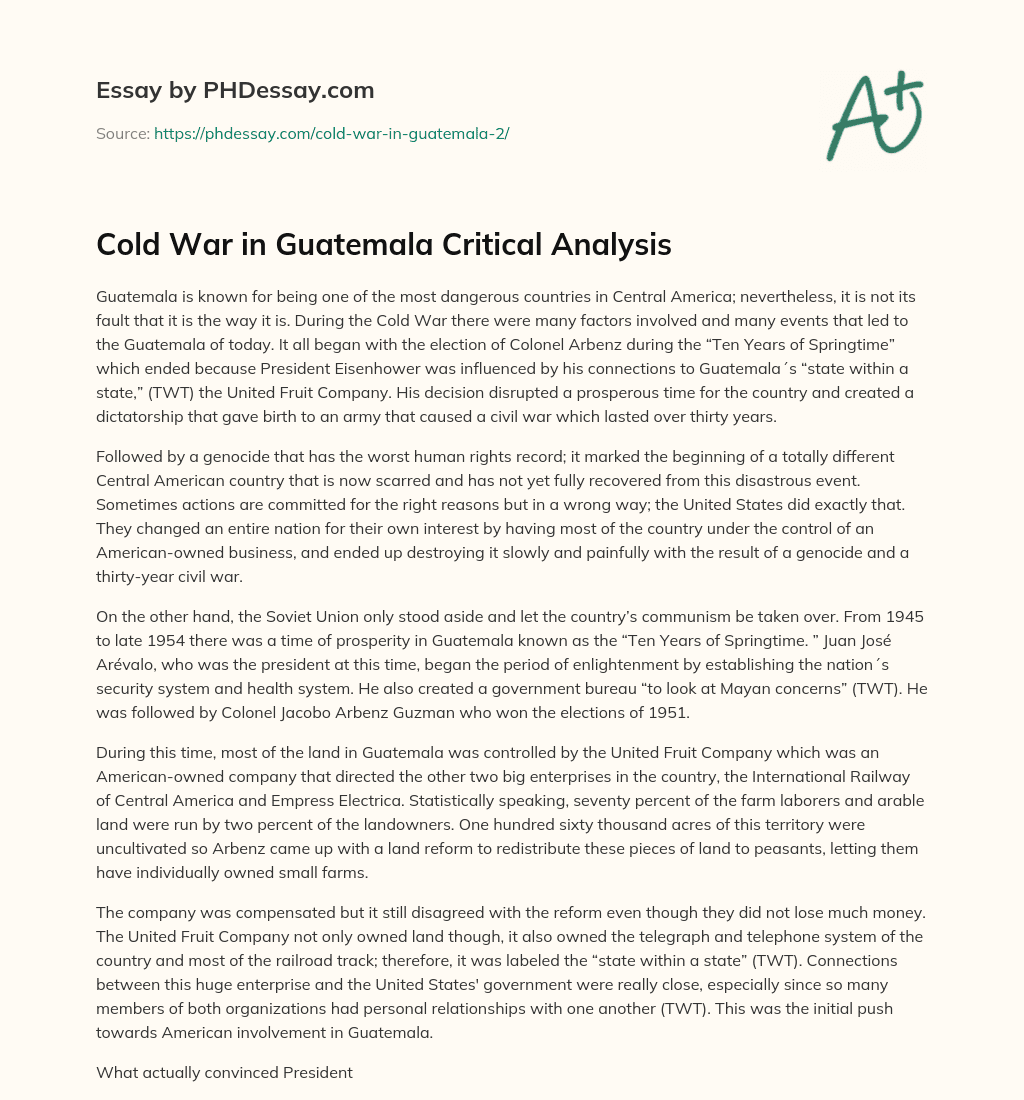 Cold War in Guatemala Critical Analysis essay