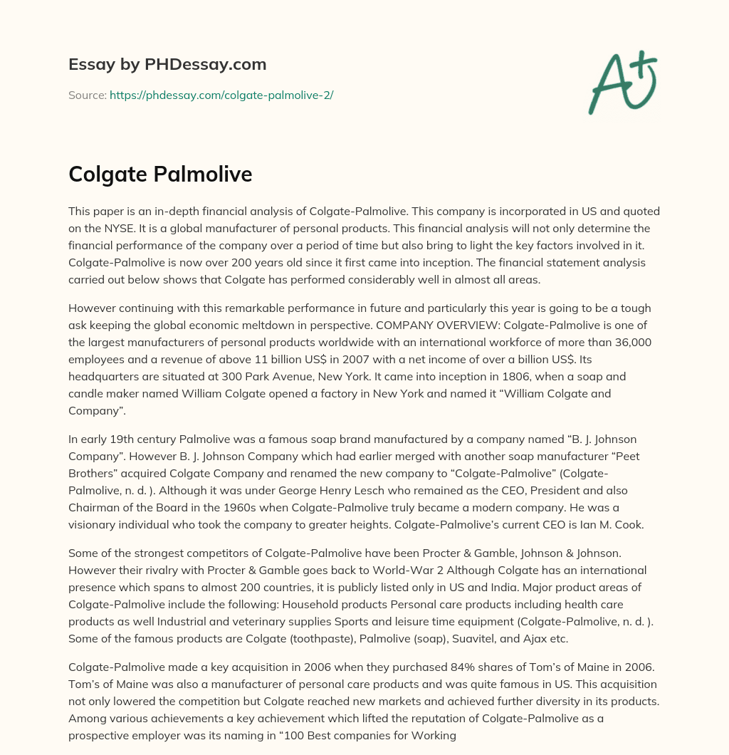 Colgate Palmolive essay