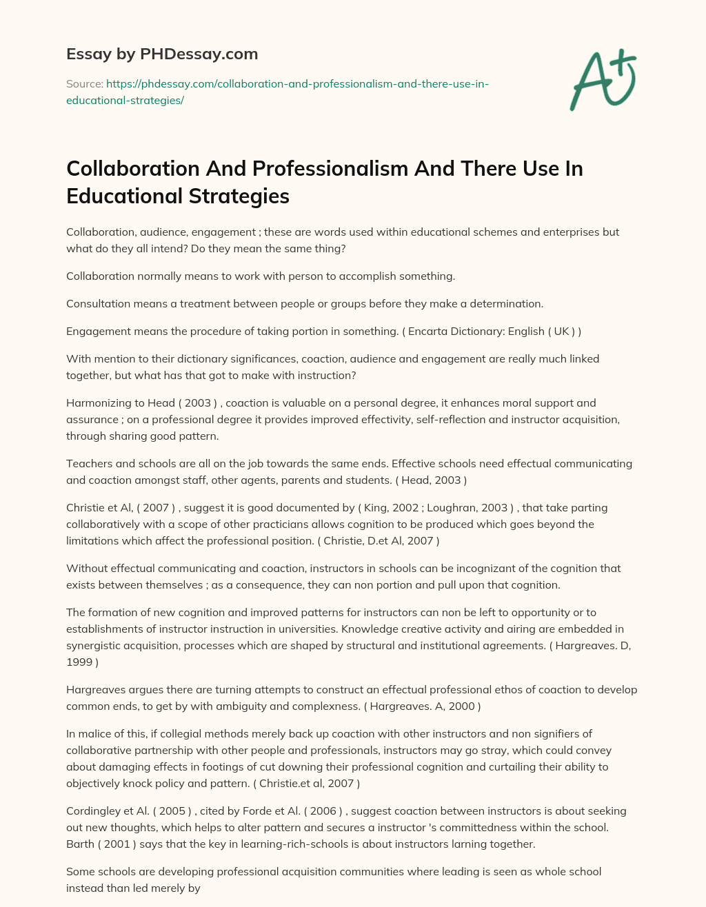 Collaboration And Professionalism And There Use In Educational Strategies essay