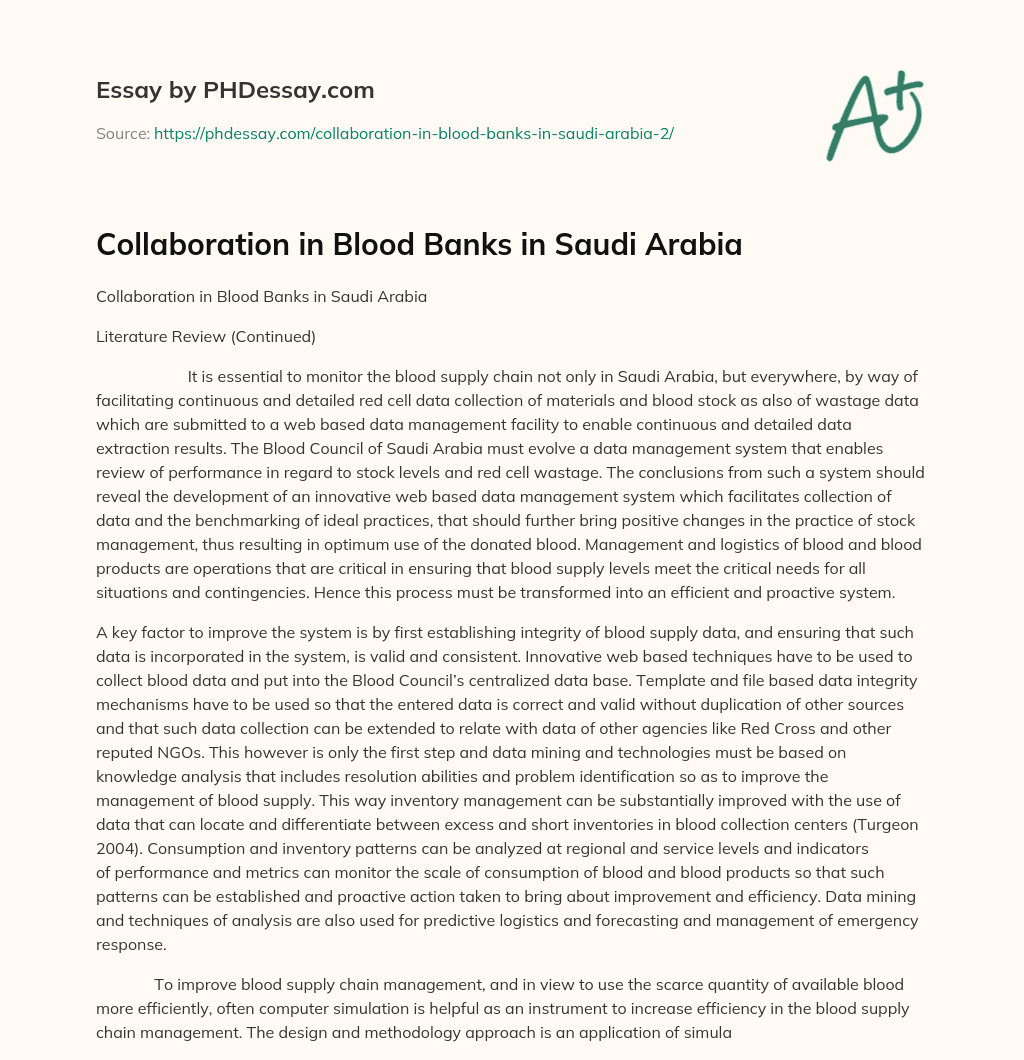 Collaboration in Blood Banks in Saudi Arabia essay