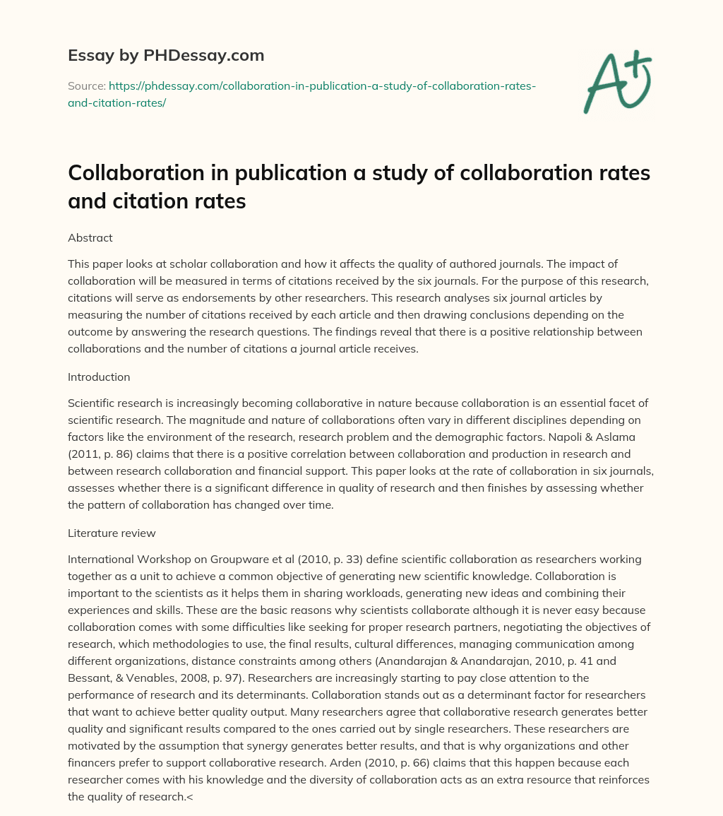 Collaboration in publication a study of collaboration rates and citation rates essay