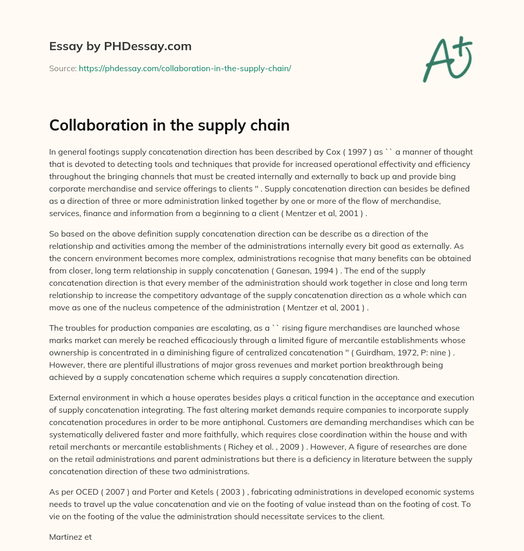 Collaboration in the supply chain essay