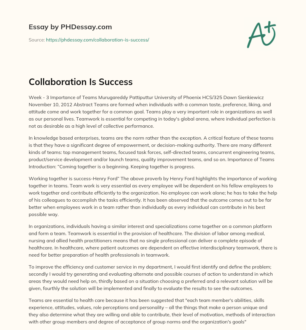 Collaboration Is Success essay