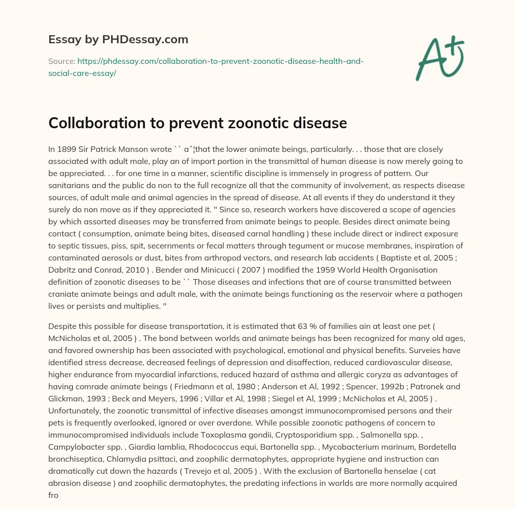 Collaboration to prevent zoonotic disease essay