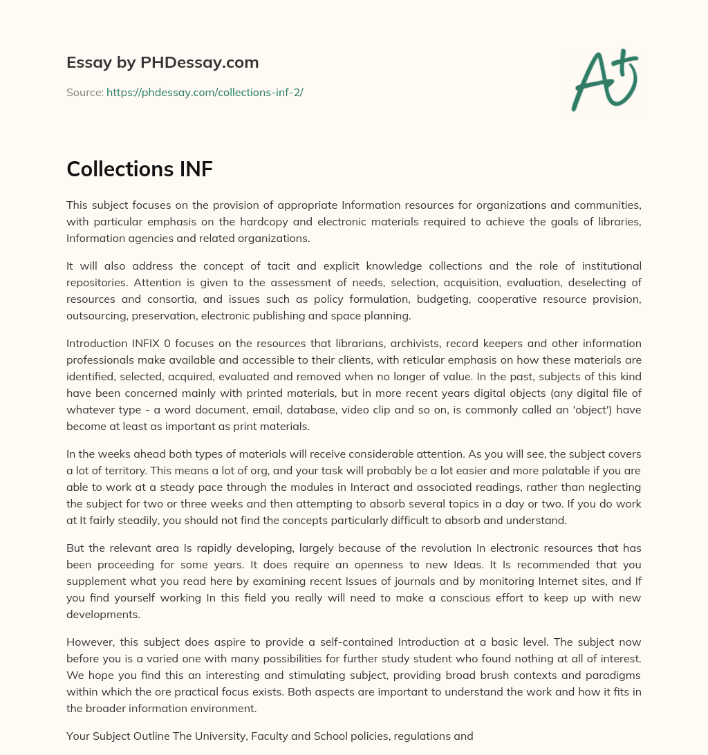 Collections INF essay
