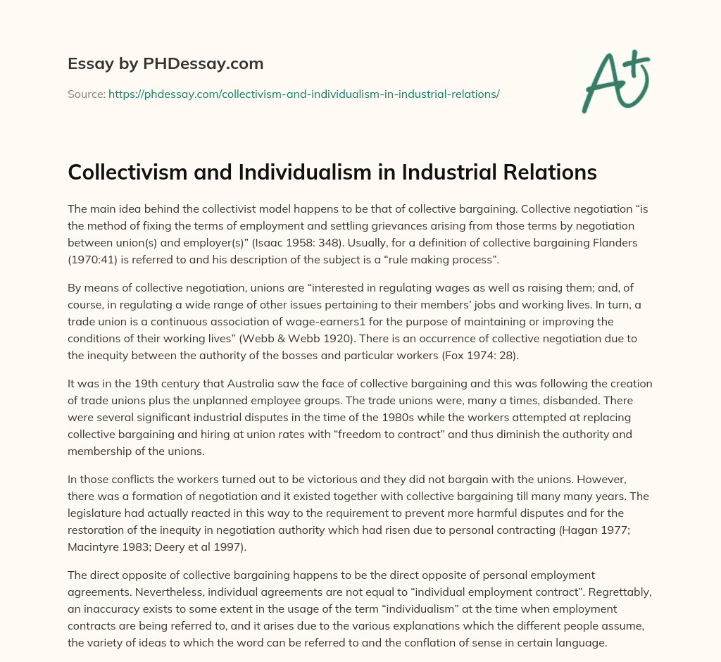 Collectivism and Individualism in Industrial Relations essay
