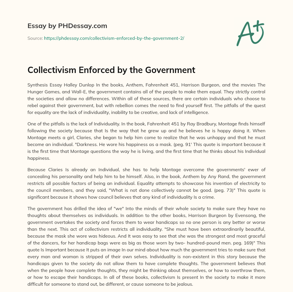 Collectivism Enforced by the Government essay