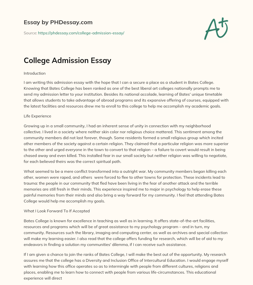 example of college admission essay format
